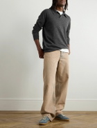 Maison Margiela - Suede-Trimmed Wool Polo Sweatshirt - Gray