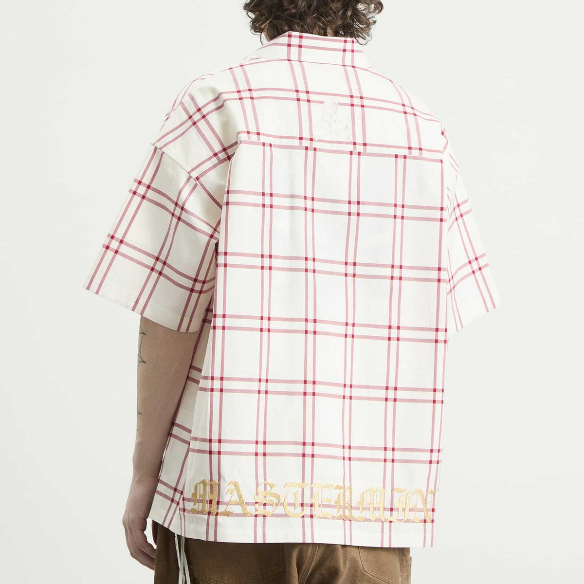 MASTERMIND WORLD Men's Plaid Short Sleeve Shirt in White Red