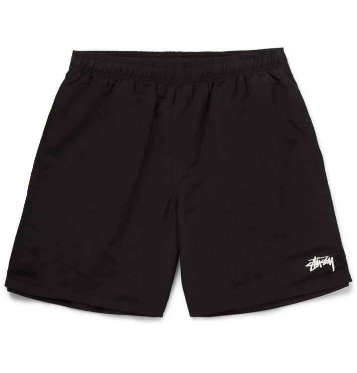Photo: Stüssy - Wide-Leg Mid-Length Logo-Print Swim Shorts - Black