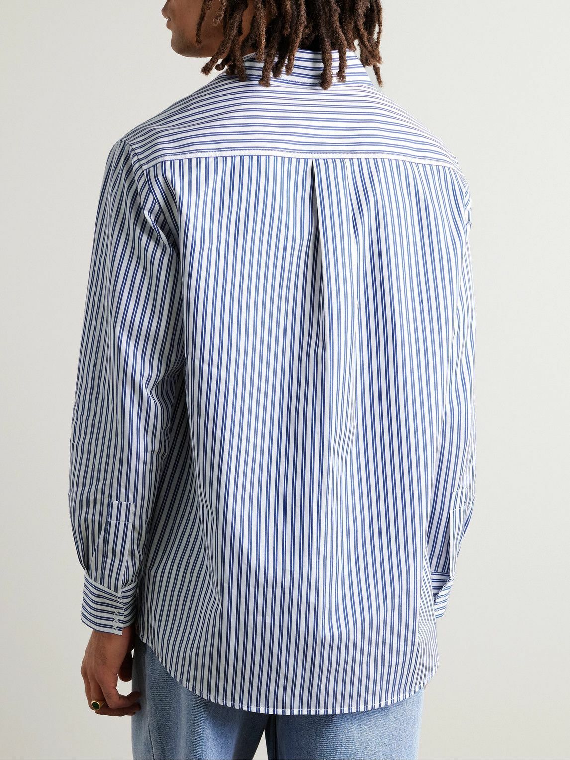 MANAAKI - Mahi Embroidered Striped Cotton-Poplin Shirt - Blue
