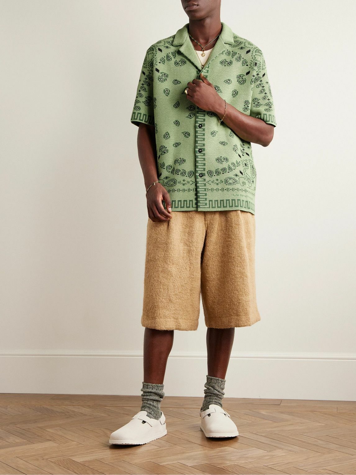 Alanui - Camp-Collar Bandana-Jacquard Cotton-Piqué Shirt - Green