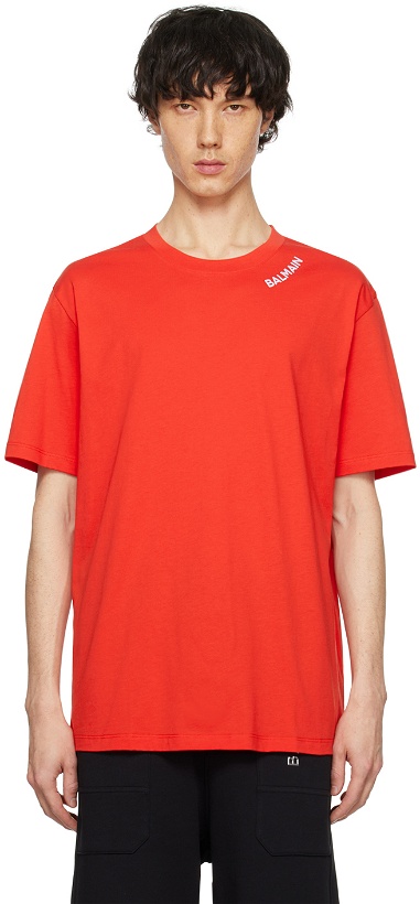 Photo: Balmain Red Embroidered T-Shirt