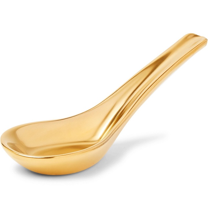 Photo: L'Objet - Gold-Plated Porcelain Chinese Spoon - Gold
