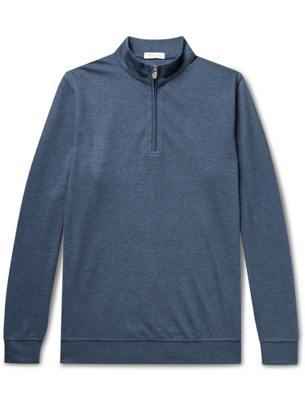 Photo: PETER MILLAR - Crown Mélange Stretch Cotton and Modal-Blend Half-Zip Sweatshirt - Blue - S