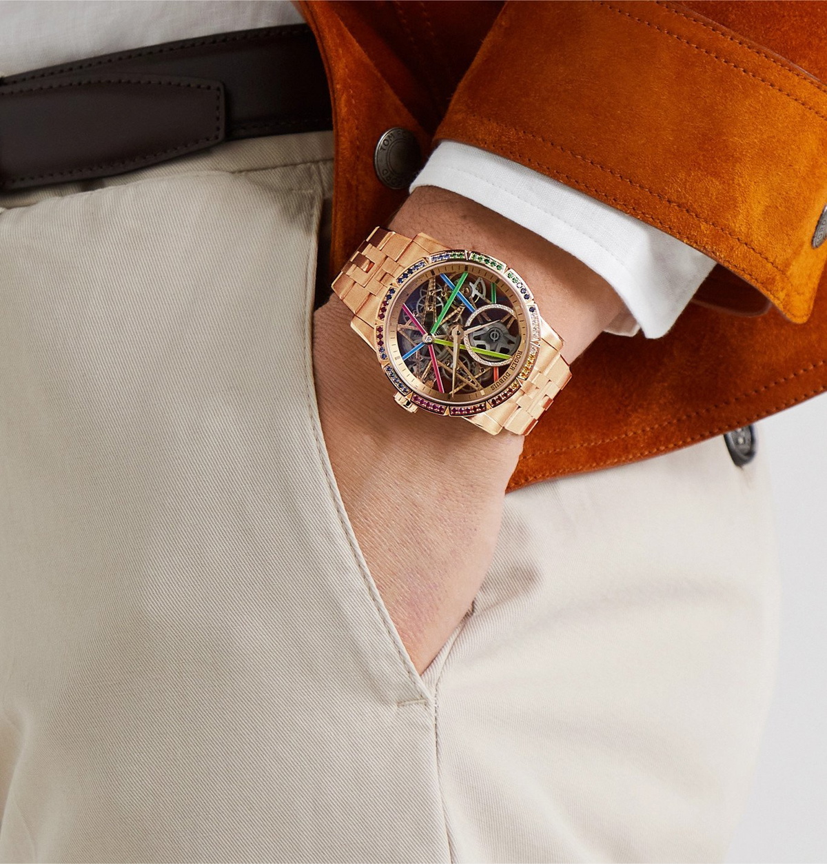 Roger Dubuis - Excalibur Blacklight Limited Edition Automatic Skeleton 42mm  18-Karat Pink Gold and Multi-Stone Watch
