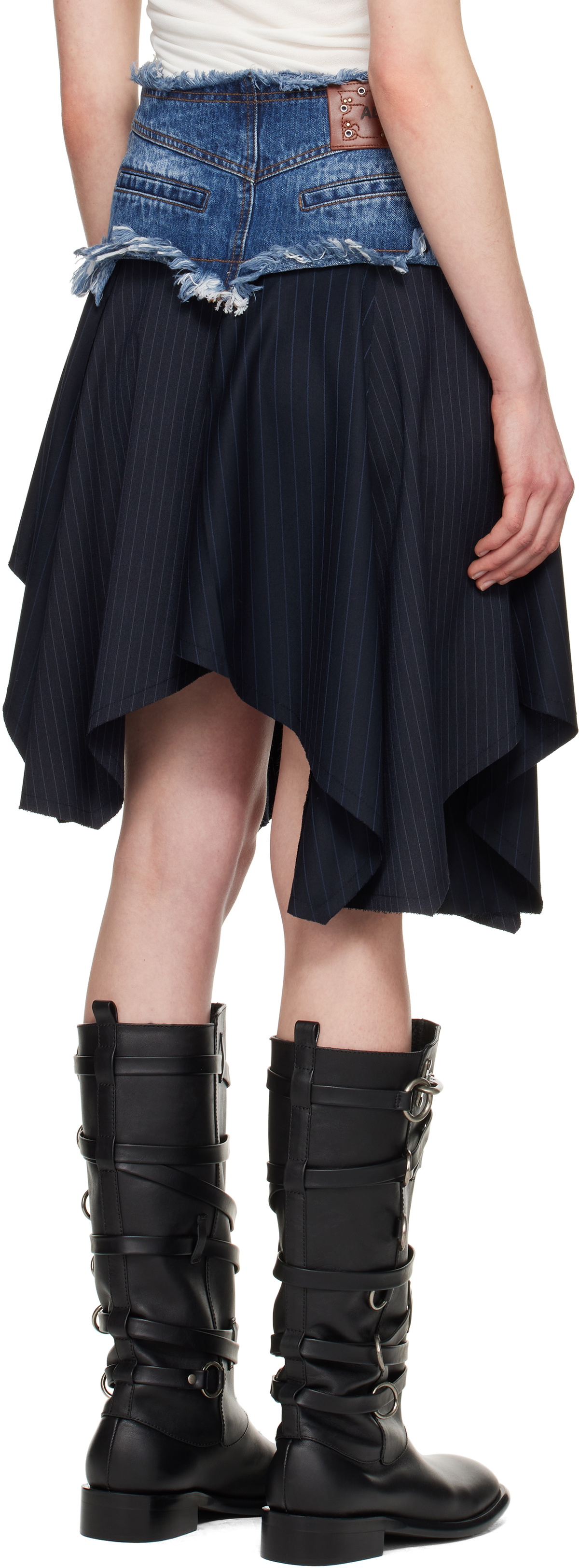 Andersson Bell Navy Combination Fairy Denim Midi Skirt