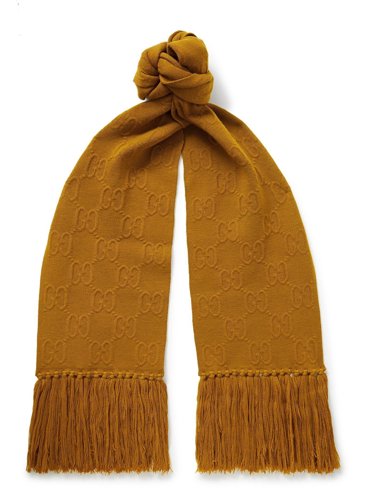 GUCCI Fringed Logo-Jacquard Wool and Silk-Blend Scarf for Men