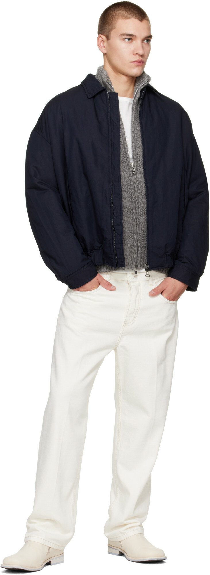 CASEY CASEY Navy Lin Cot Meaux Blouson Jacket