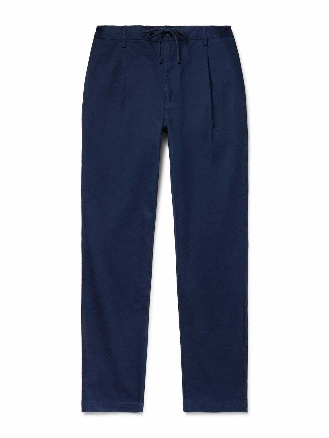 Onia - Slim-Fit Pleated Garment-Dyed Stretch-Cotton Drawstring Trousers - Blue