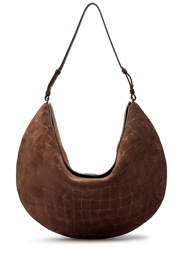 Photo: Jacquemus Le Sac Ovalo Crocodile-effect Suede Tote - Dark Brown - One Size