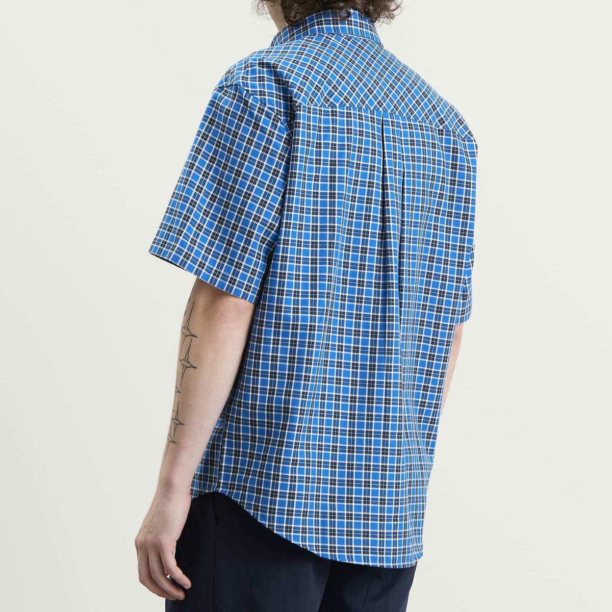 Drôle de Monsieur Men's Short Sleeve Check Shirt in Blue