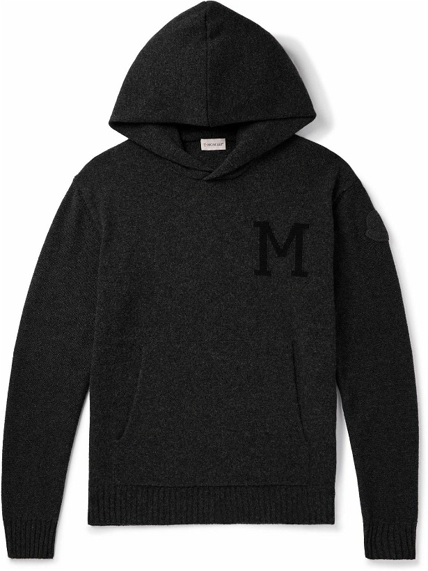 Photo: Moncler - Logo-Intarsia Wool and Cashmere-Blend Hoodie - Black