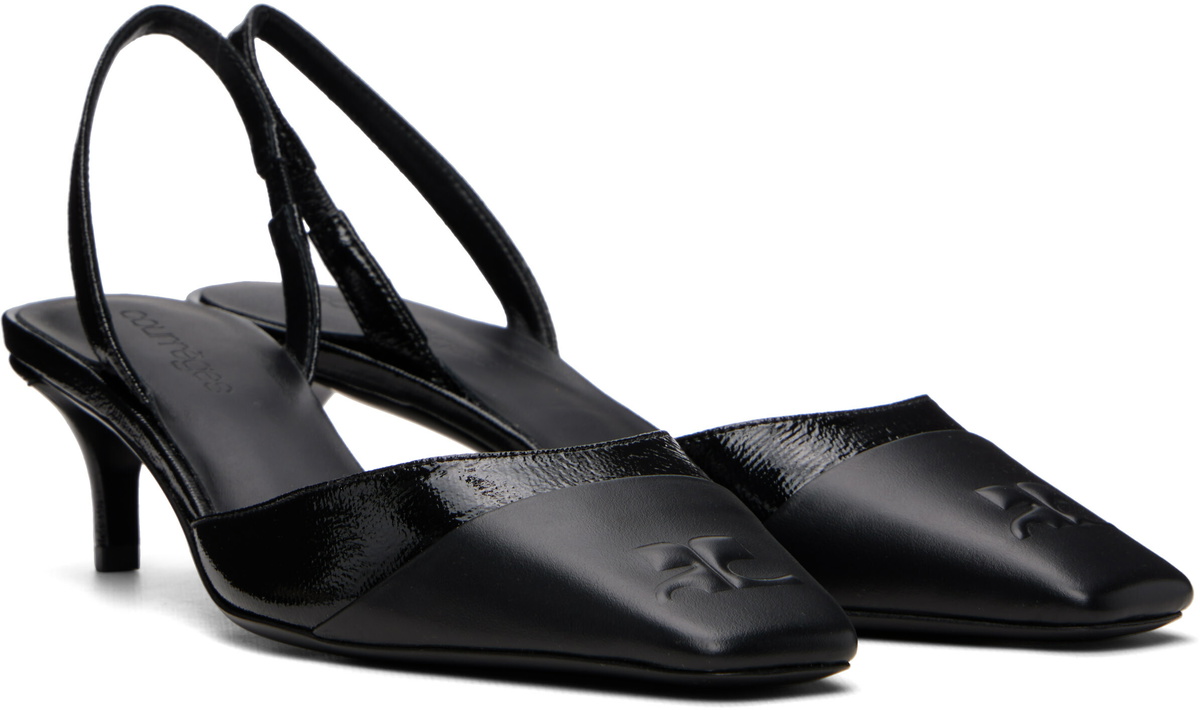 Courrèges Black Vinyl Toe Cap Slingback Heels