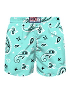 MC2 Saint Barth Man Light Fabric Swim Shorts With Water Green Paisley Print