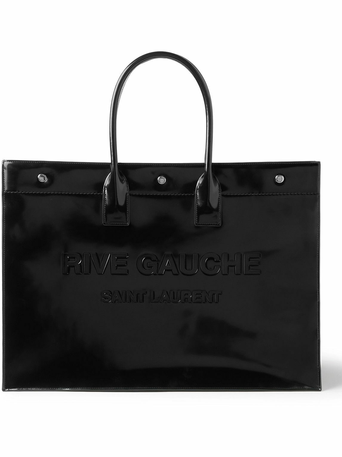 SAINT LAURENT - Rive Gauche Logo-Embossed Glossed-Leather Tote Bag ...