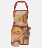 SIR Printed halterneck mesh minidress