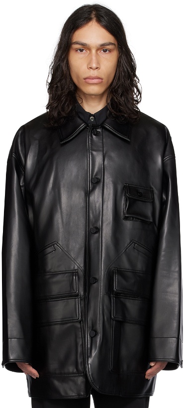 Photo: Wooyoungmi Black Hardware Faux-Leather Jacket