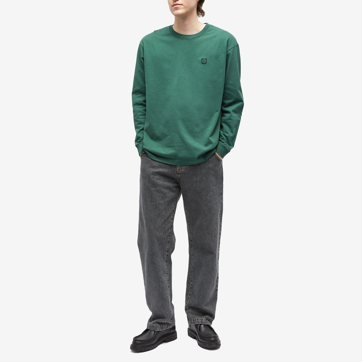 Maison Kitsuné Men's Tonal Fox Head Patch Comfort Long Sleeve T