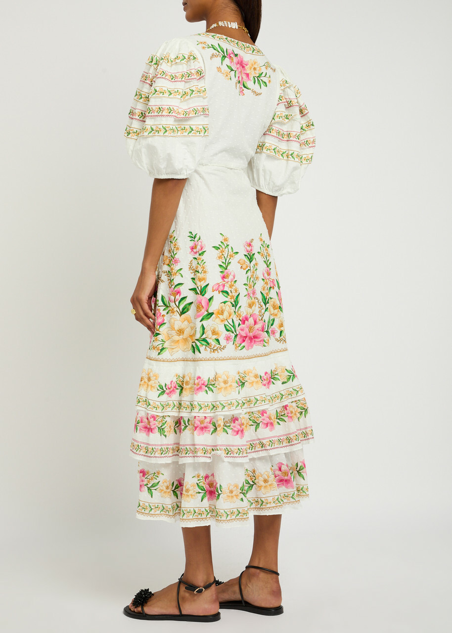 Farm Rio Palm Dream Printed Cotton Midi Wrap Dress White