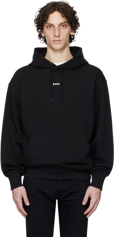 Photo: BOSS Black Cotton Terry Contrast Logo Hoodie