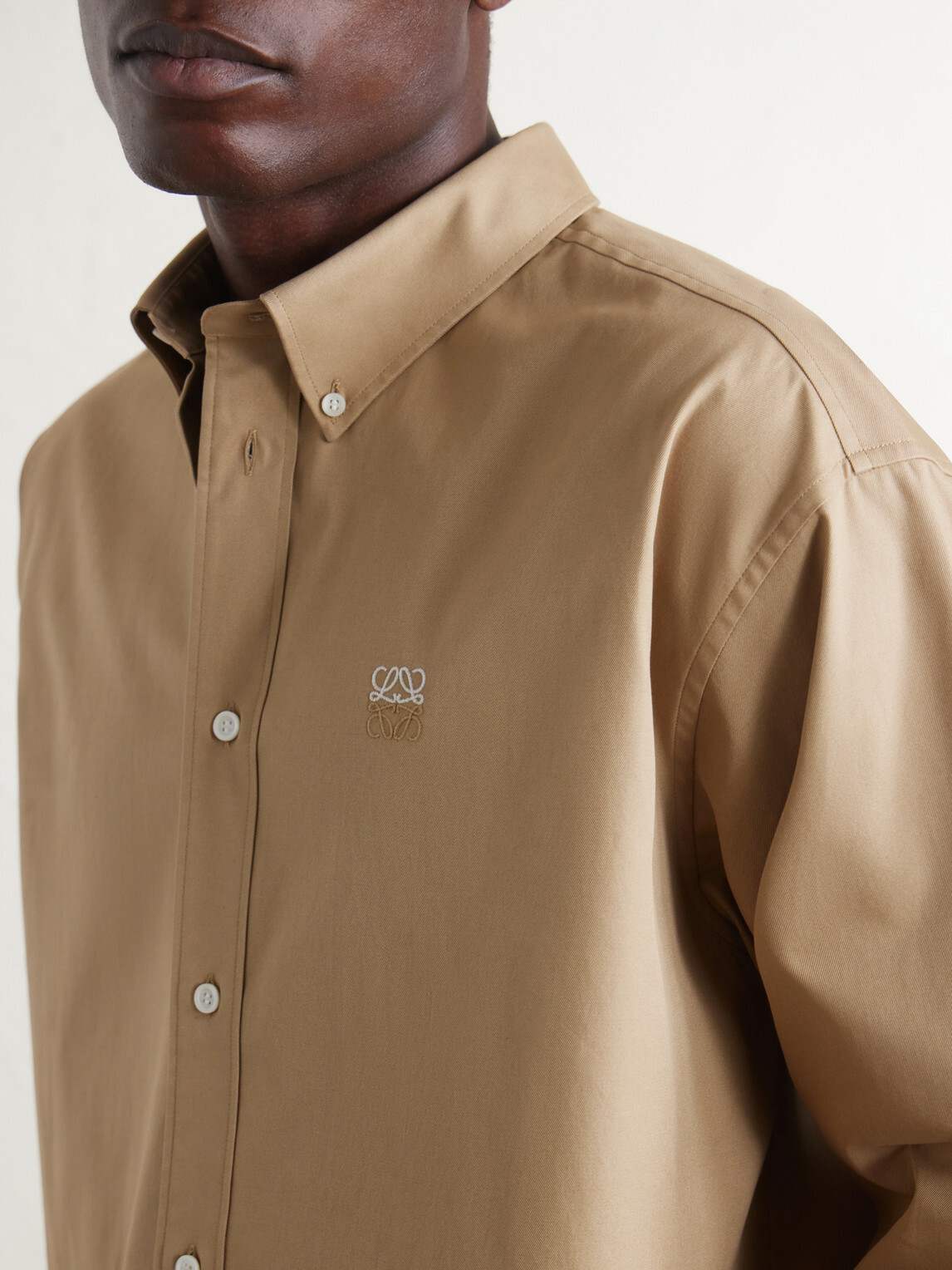 LOEWE - Anagram-Embroidered Cotton Shirt - Neutrals