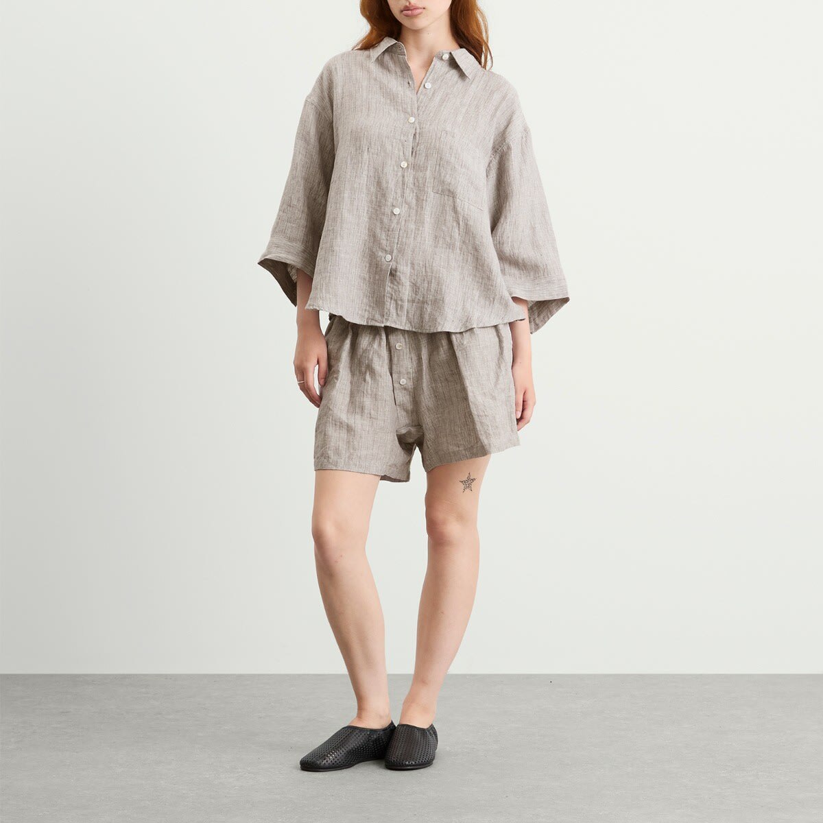 Deiji Studios Women's 03 Linen Set in Haze Blue