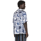 Loewe Blue and White William De Morgan Animal Print Short Sleeve Shirt