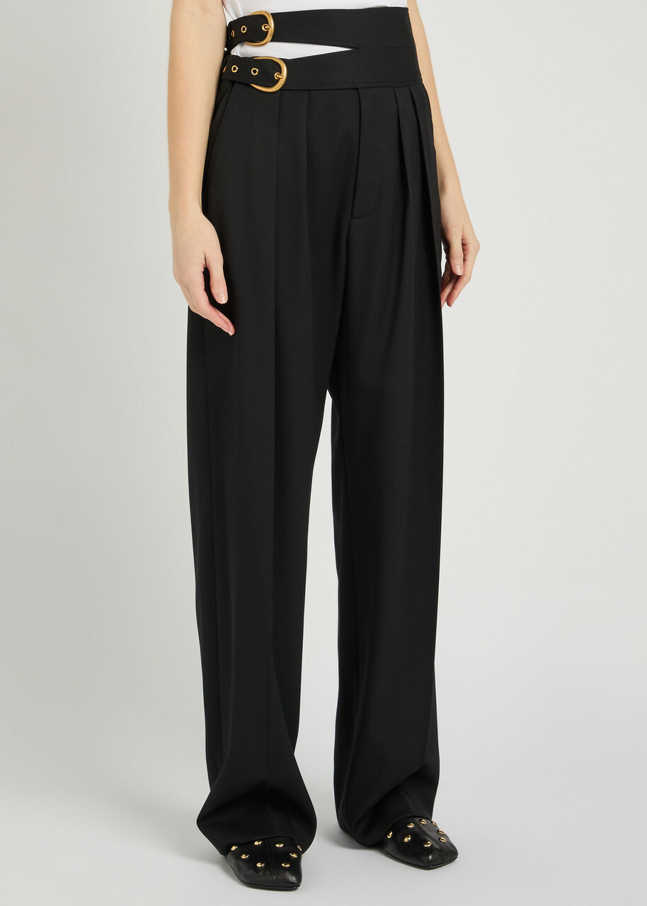 Chloe Belt-effect Straight-leg Wool Trousers Black