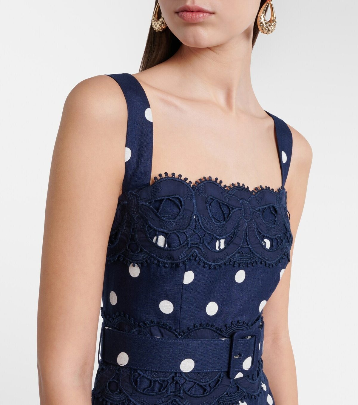 Self-Portrait Polka-dot linen and cotton midi dress