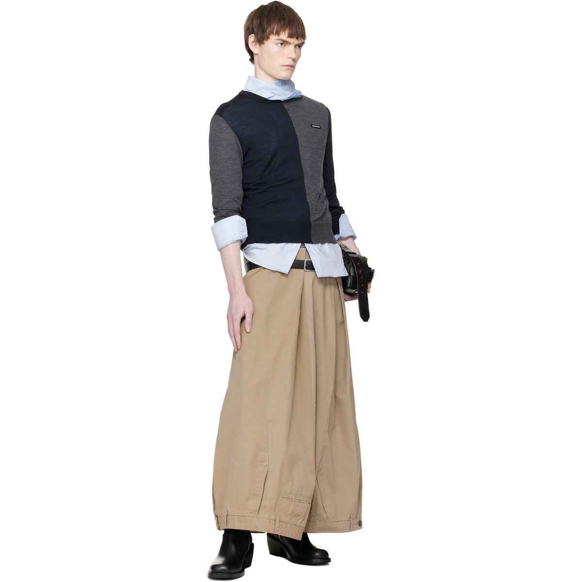 HODAKOVA Navy & Gray Knitted Patch Sweater