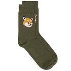 Maison Kitsuné Men's Fox Head Sock in Dark Khaki