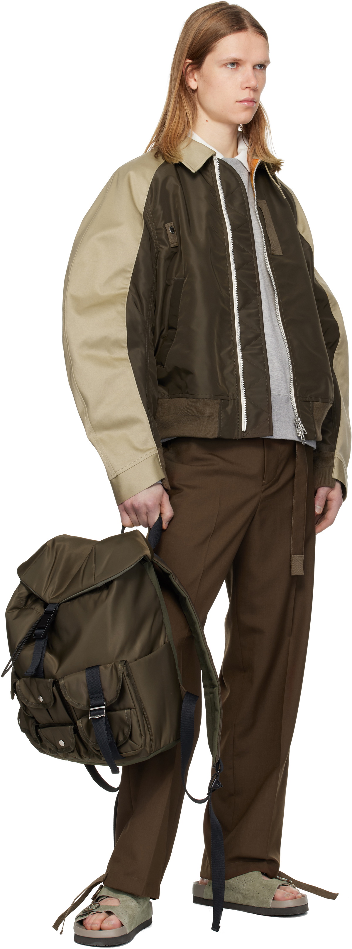 sacai Khaki Nylon Backpack