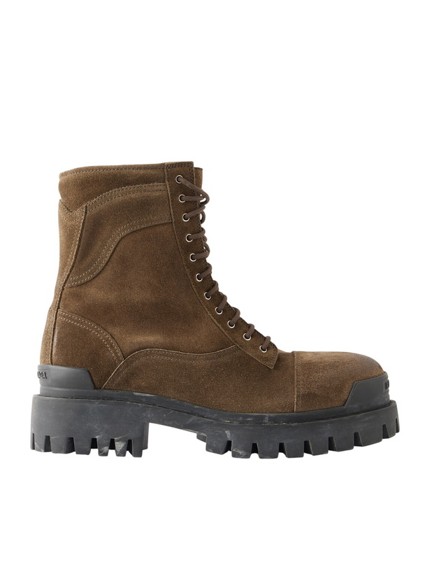 Photo: Balenciaga - Combat Strike Waxed Suede Lace-Up Boots - Green