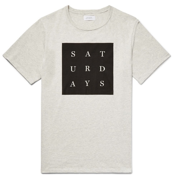 Photo: Saturdays NYC - Grid Printed Mélange Cotton-Jersey T-Shirt - Men - Light gray
