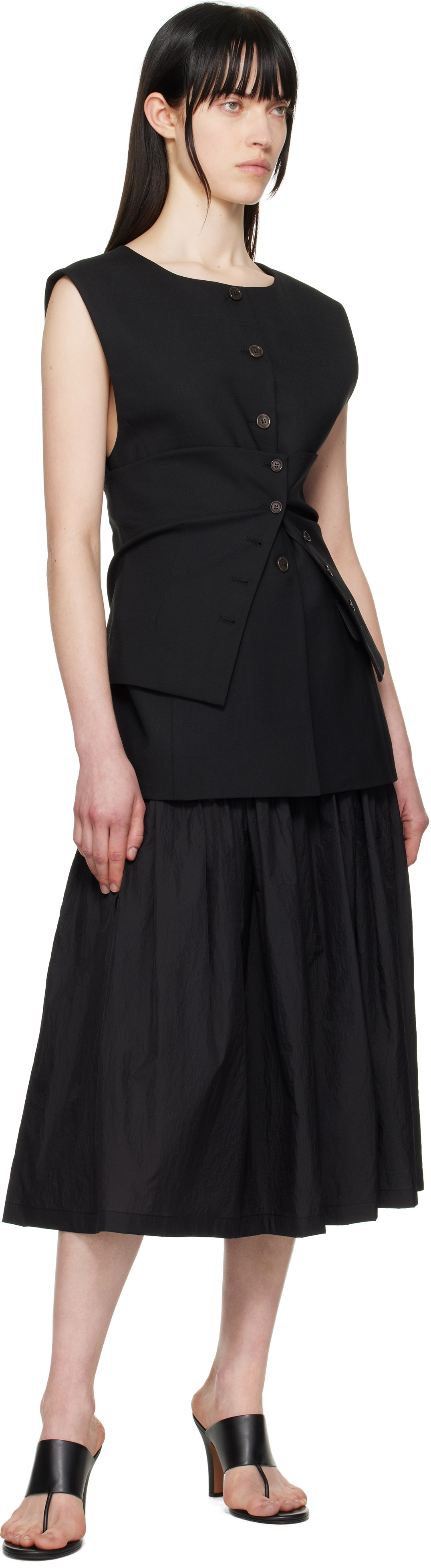 AMOMENTO Black Oversized Button Up Vest