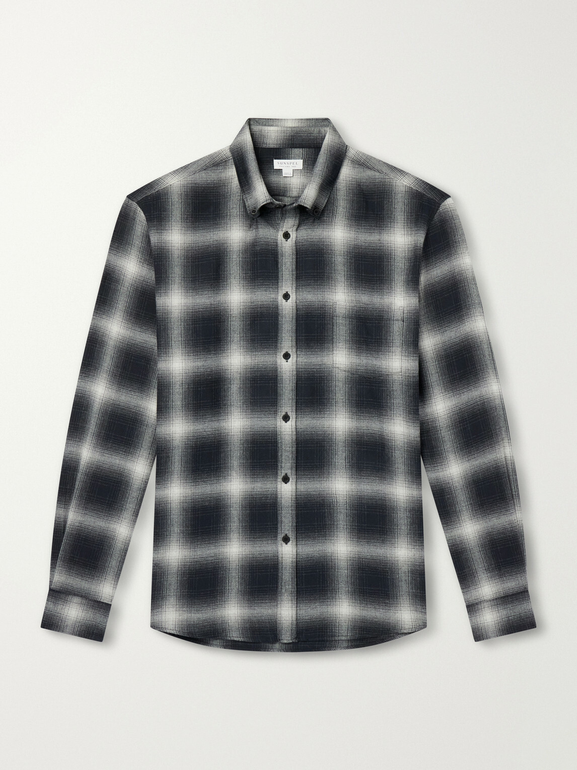 Sunspel - Checked Cotton-Flannel Shirt - Black