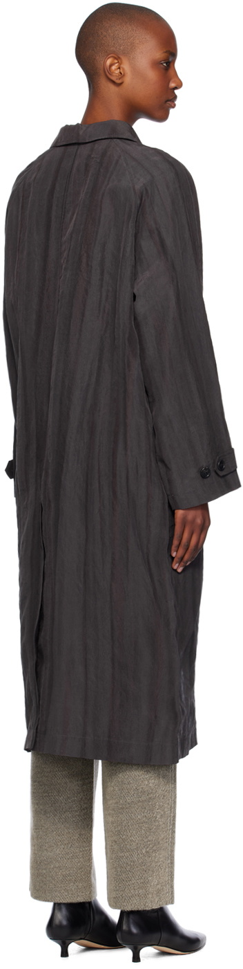 UMBER POSTPAST Brown Natural Dyed Striped Silk Long Coat