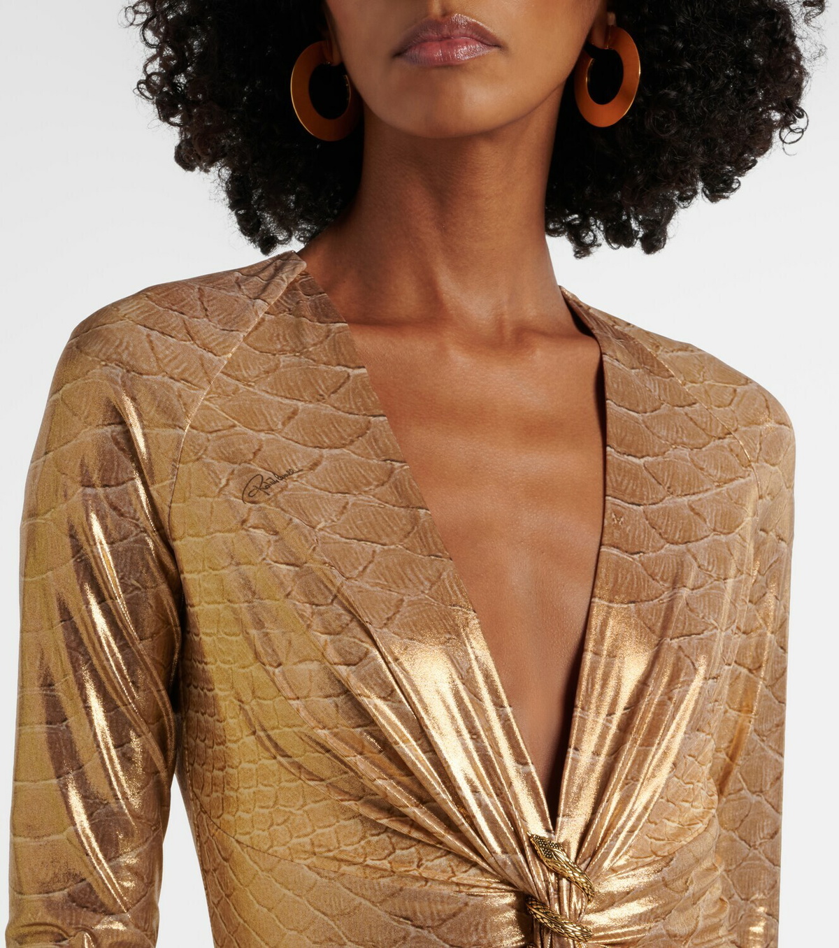 Roberto Cavalli Embellished snake-print midi dress