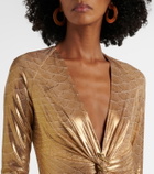 Roberto Cavalli Embellished snake-print midi dress