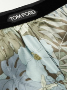 TOM FORD - Velvet-Trimmed Printed Stretch-Silk Satin Pyjama Trousers - Green
