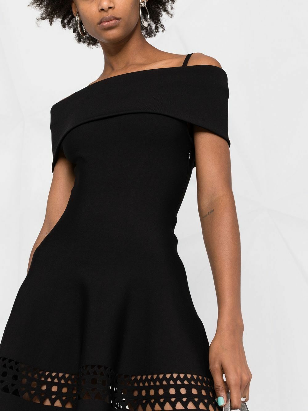 knee length dresses for ladies ALAIA VIVIENNE SKATER CROSSOVER DRESS DARK GREEN NEW SEASON PARLOUR X –  Parlour X main image 0