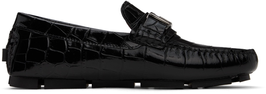 Photo: Versace Black Croc-Effect Leather Driver Loafers