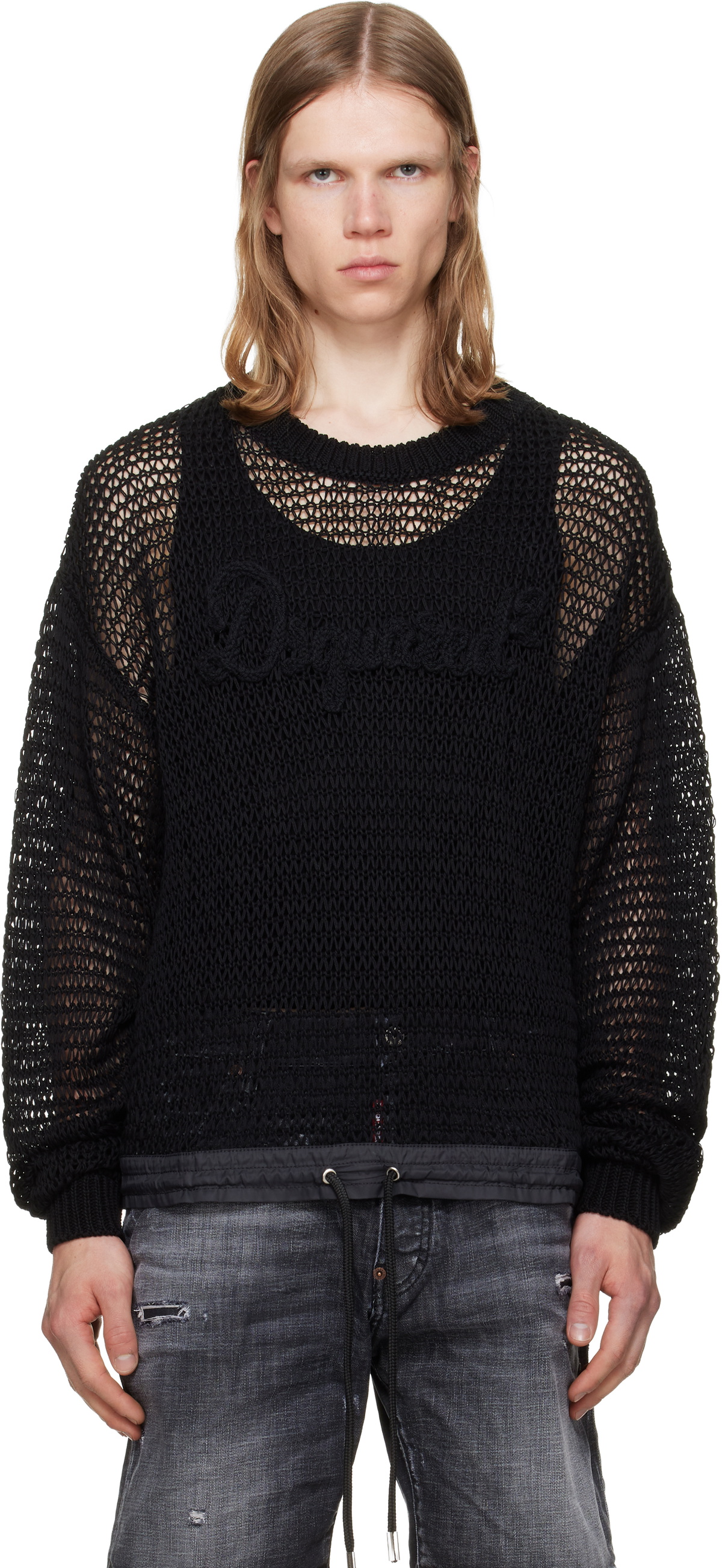 Dsquared2 Black 'Dsquared2 Signature' Open Work Sweater
