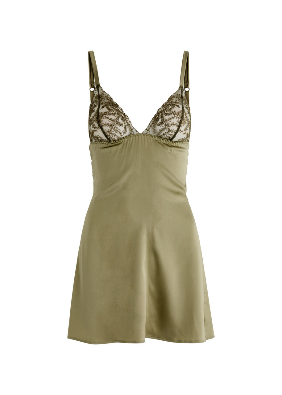 Fleur OF England Arianna Lace and Silk-blend Satin Nightdress Sage
