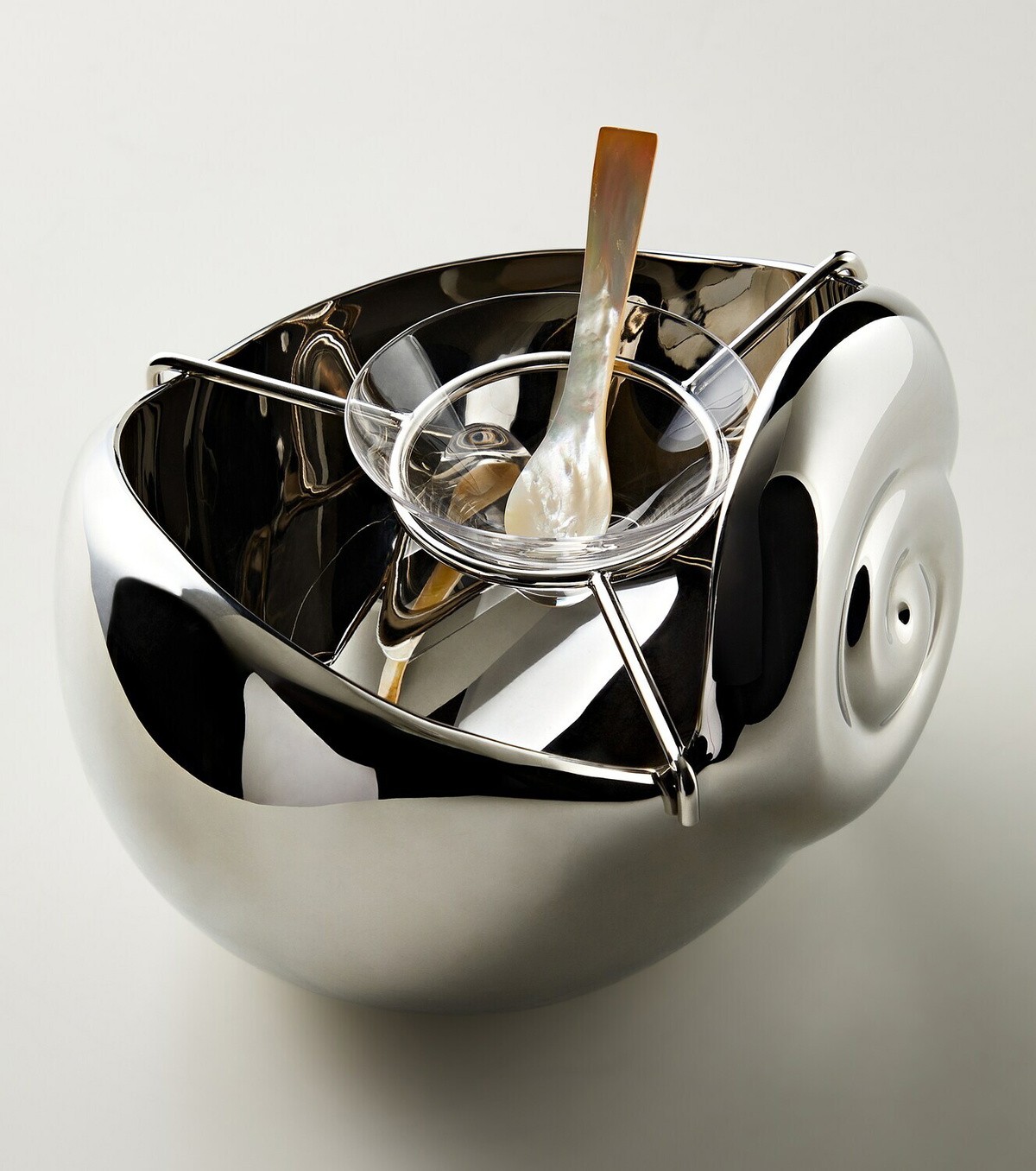 L'Objet x Jessica McCormack stainless steel caviar dish and spoon set