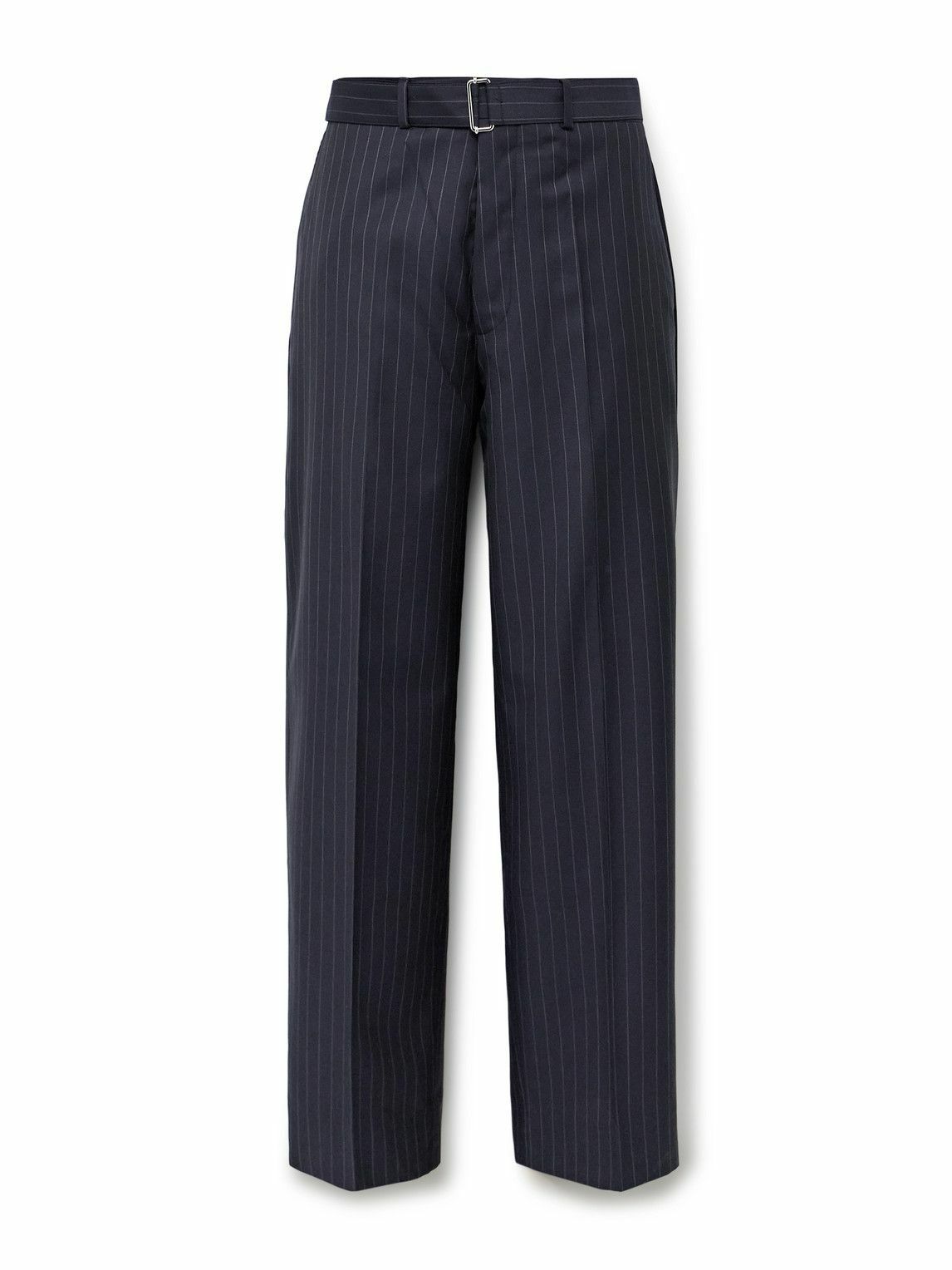 Officine Générale - Nash Wide-Leg Belted Pinstriped Virgin Wool-Twill Suit Trousers - Blue