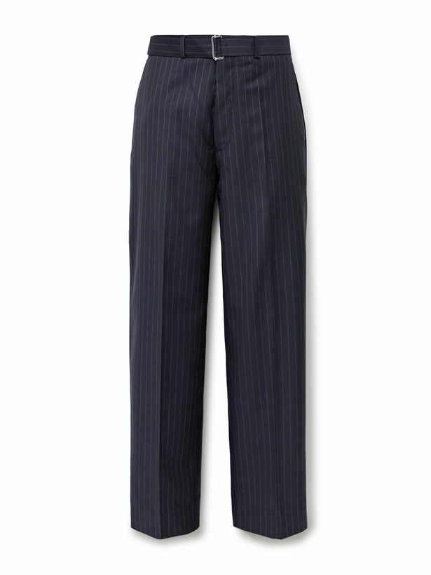 Photo: Officine Générale - Nash Wide-Leg Belted Pinstriped Virgin Wool-Twill Suit Trousers - Blue