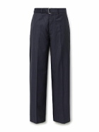 Officine Générale - Nash Wide-Leg Belted Pinstriped Virgin Wool-Twill Suit Trousers - Blue
