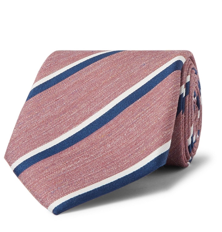 Photo: Bigi - 8cm Striped Linen and Silk-Blend Tie - Pink