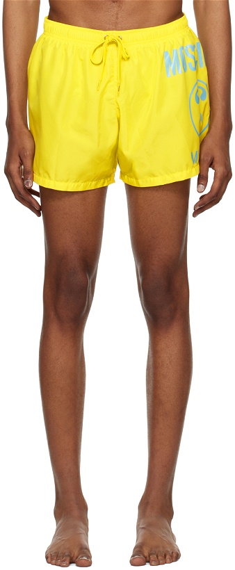 Photo: Moschino Yellow Double Question Mark Swim Shorts